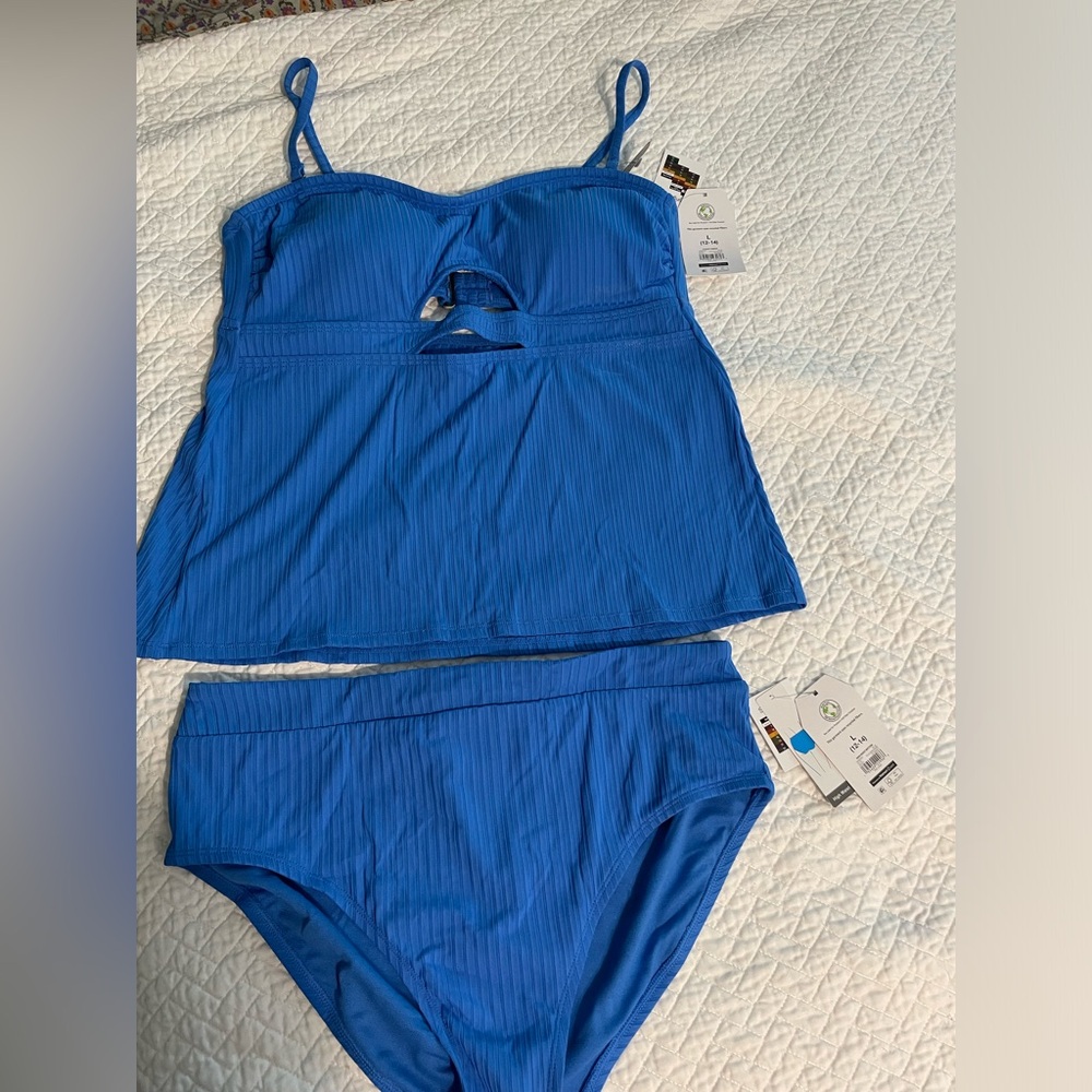 Blue Tankini Swimsuit Set  with cutouts NWT